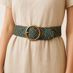 Kookai Wide Braided Belt Large Brass Oval Buckle EUC 38 " Waist